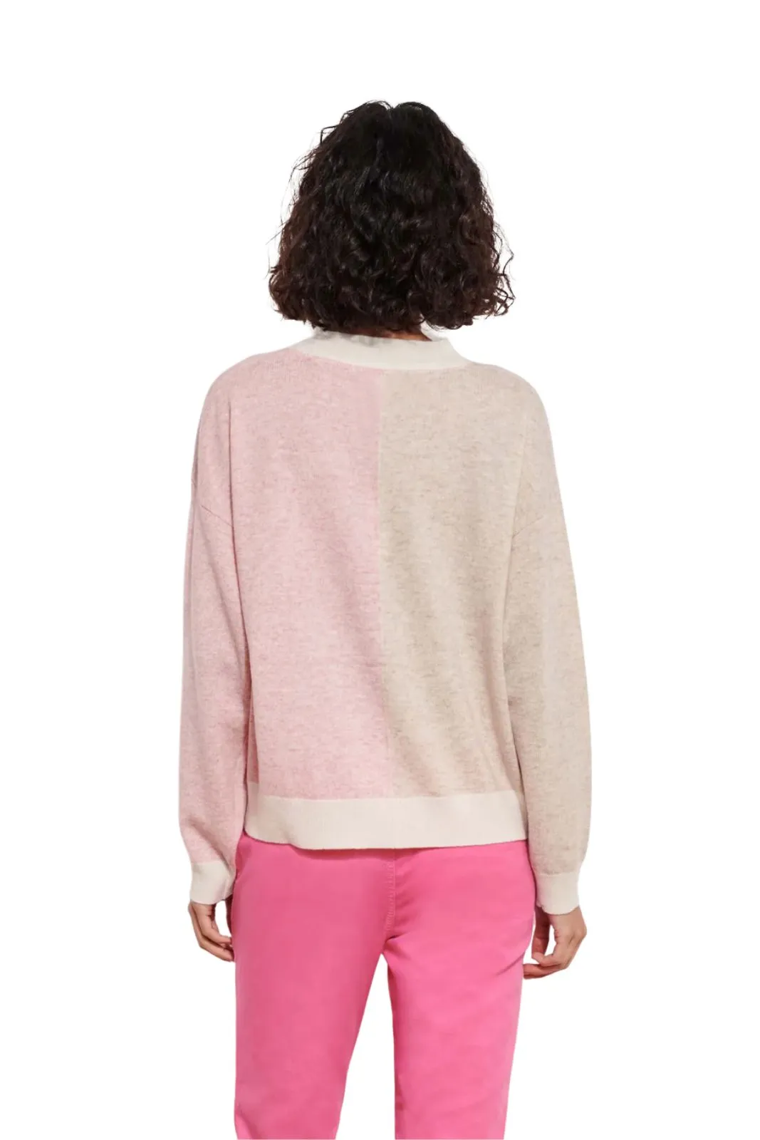 2 Tone Boxy Cardigan Oatmeal/Rosewater