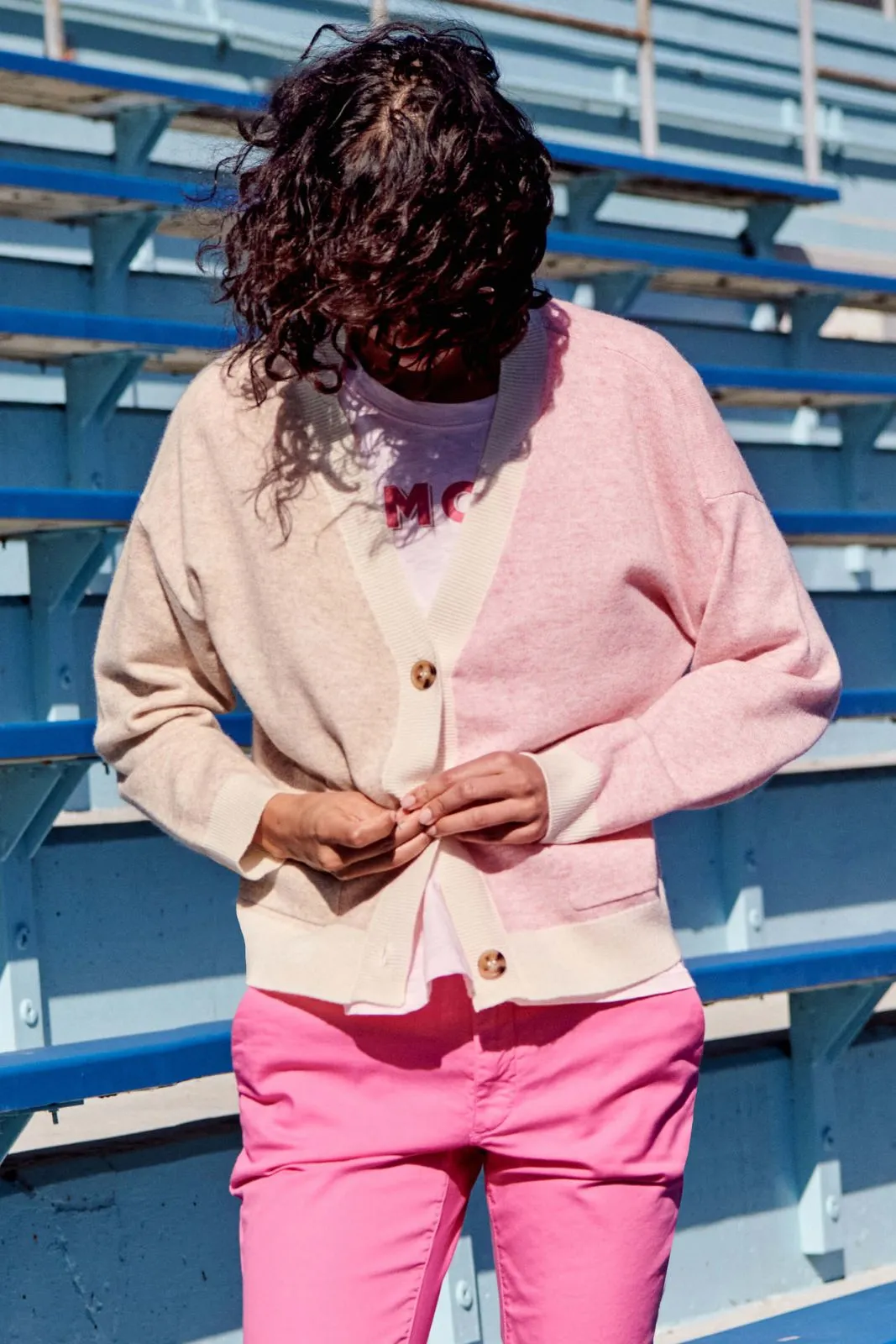 2 Tone Boxy Cardigan Oatmeal/Rosewater