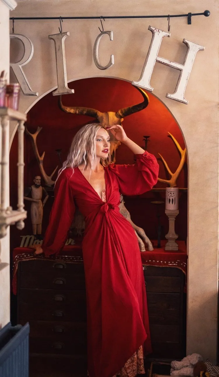 25% OFF Khroma Lola Wrap Dress in Ruby Red