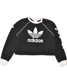 ADIDAS Womens Graphic Crop Sweatshirt Jumper UK 12 Medium  Black Cotton