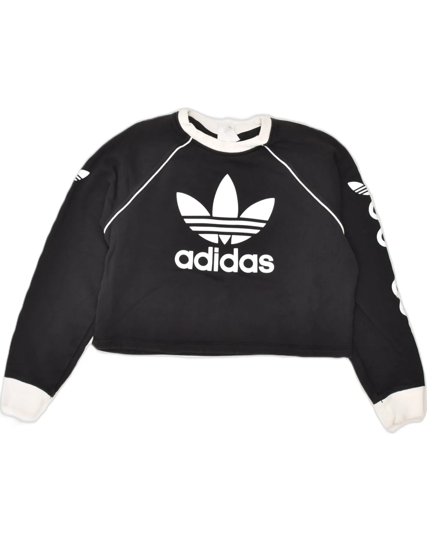 ADIDAS Womens Graphic Crop Sweatshirt Jumper UK 12 Medium  Black Cotton