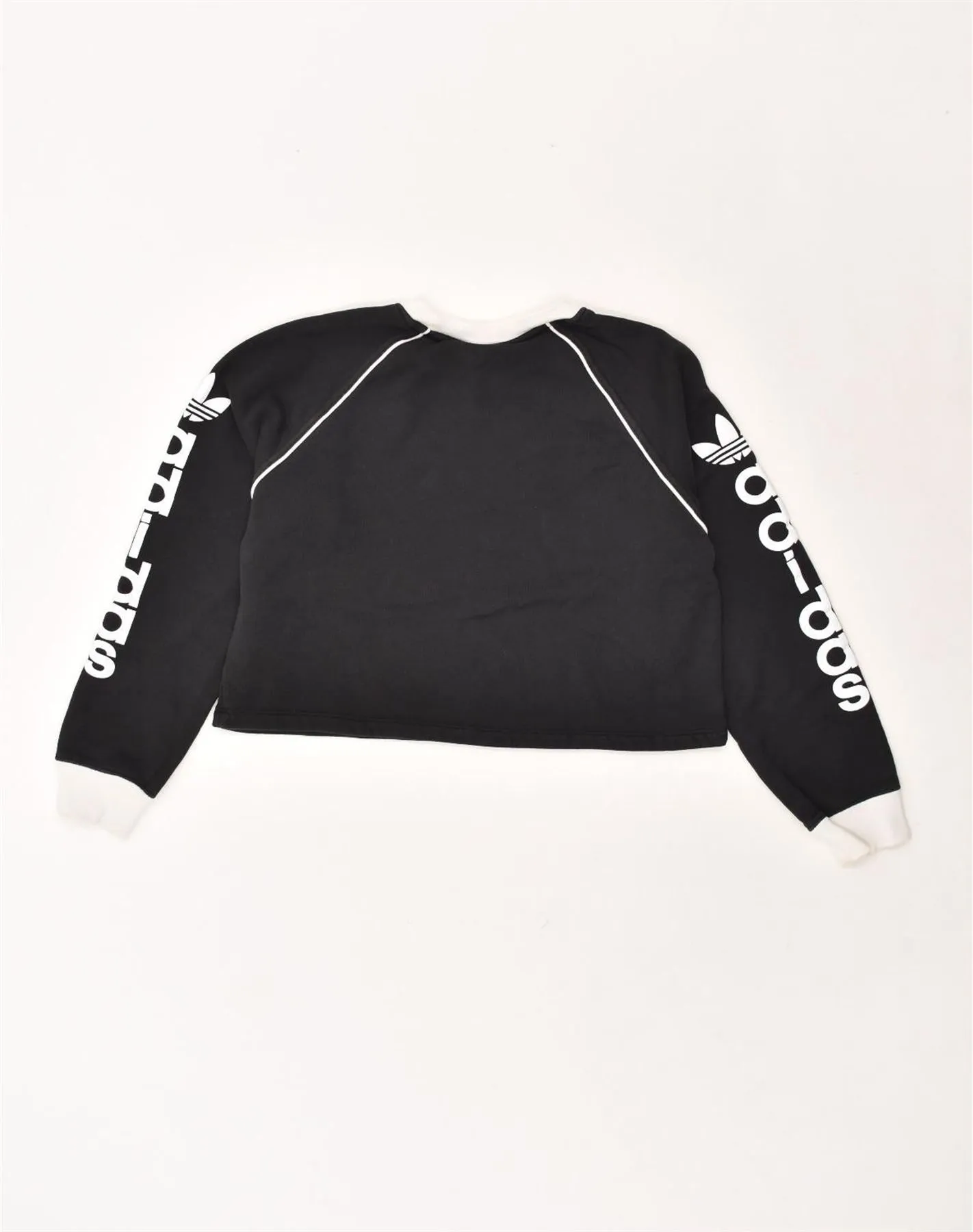 ADIDAS Womens Graphic Crop Sweatshirt Jumper UK 12 Medium  Black Cotton