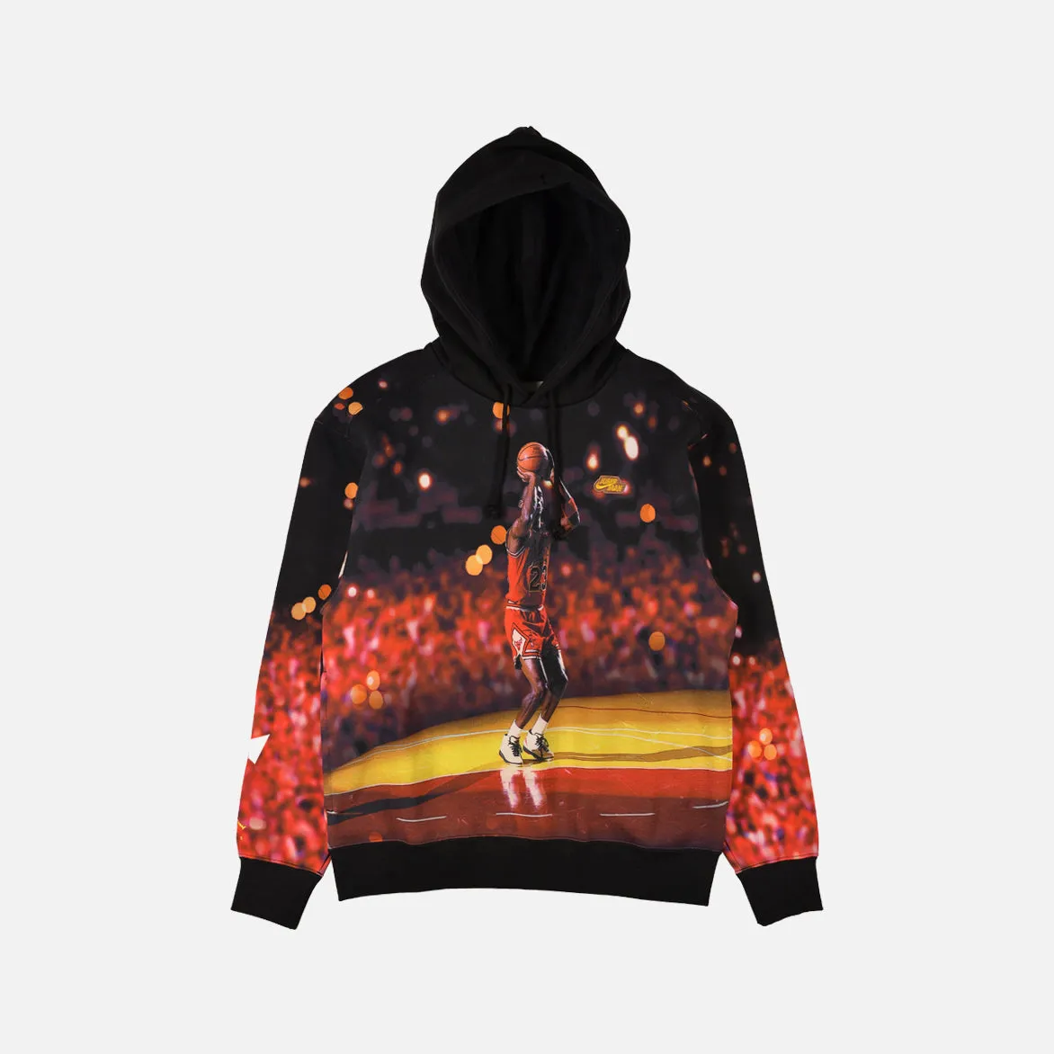 ALLOVER PRINT FLEECE HOODIE - BLACK
