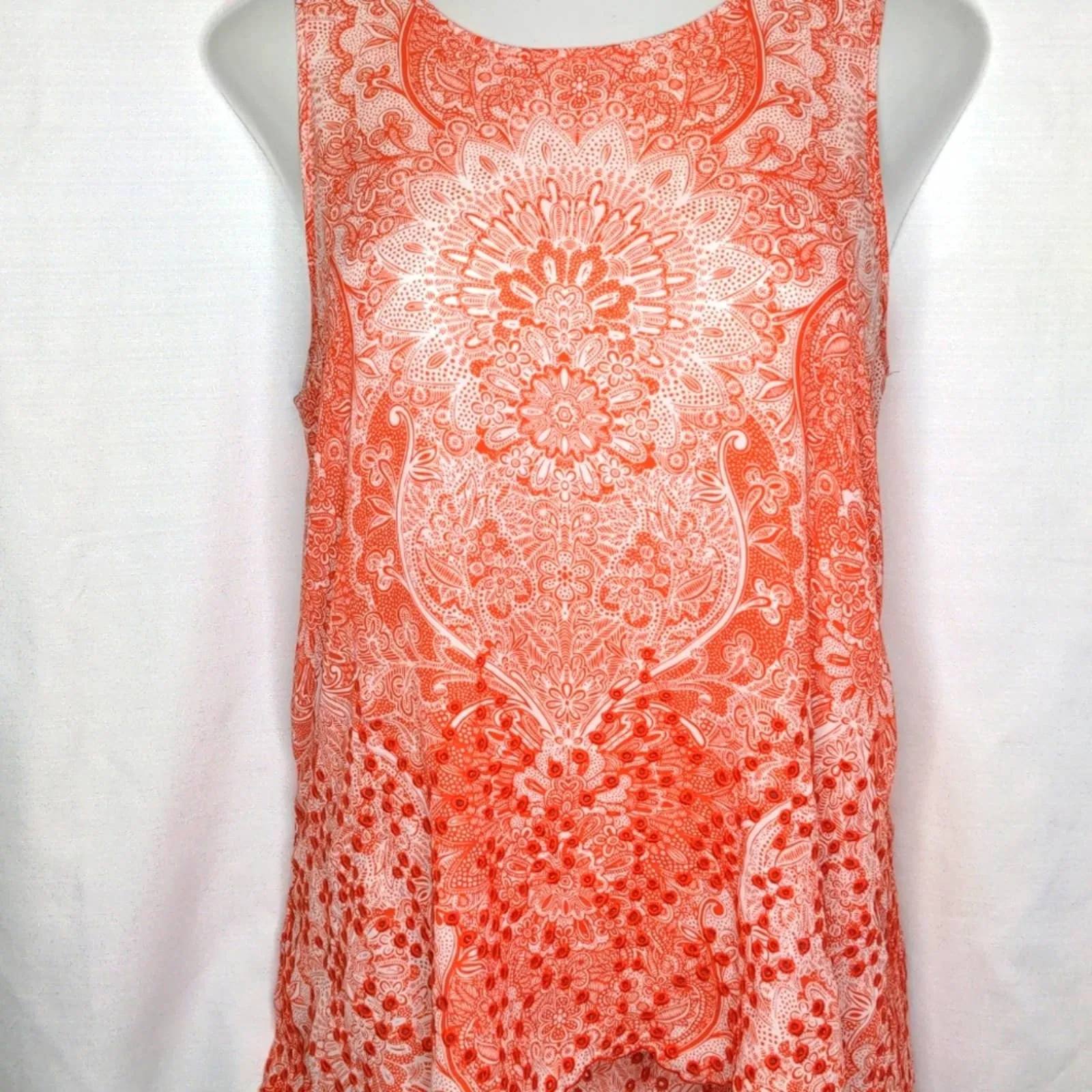 ALYA Orange Boho Eyelet Tank Cutout Bottom Edge Large