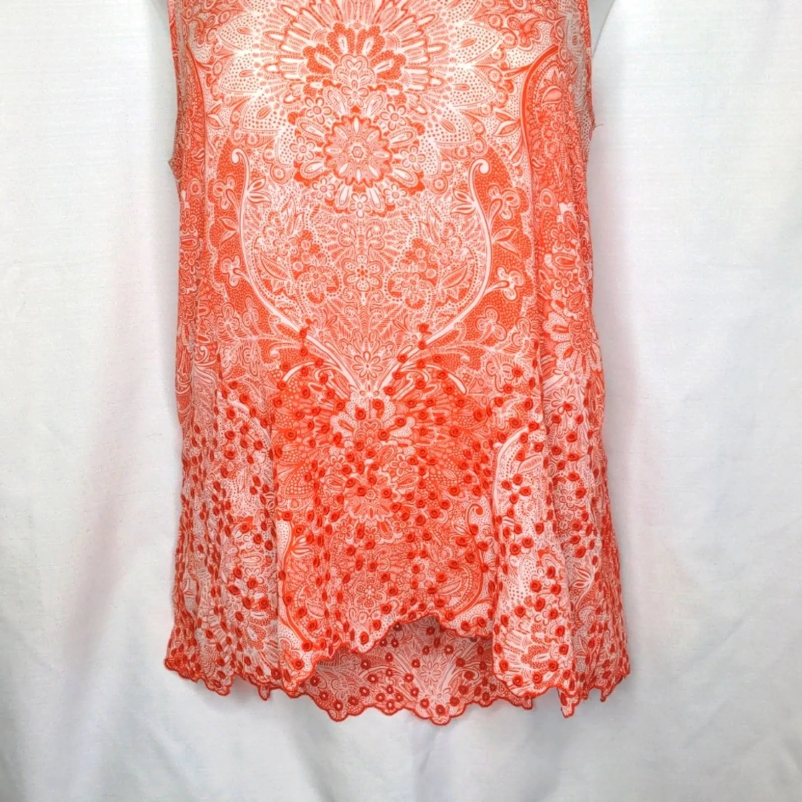 ALYA Orange Boho Eyelet Tank Cutout Bottom Edge Large