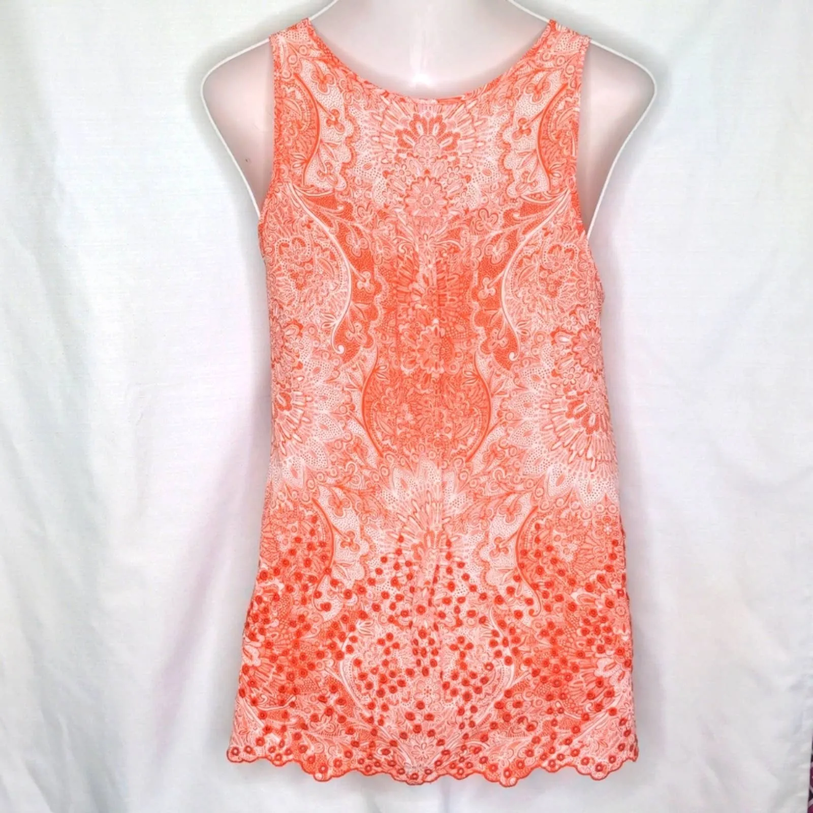 ALYA Orange Boho Eyelet Tank Cutout Bottom Edge Large