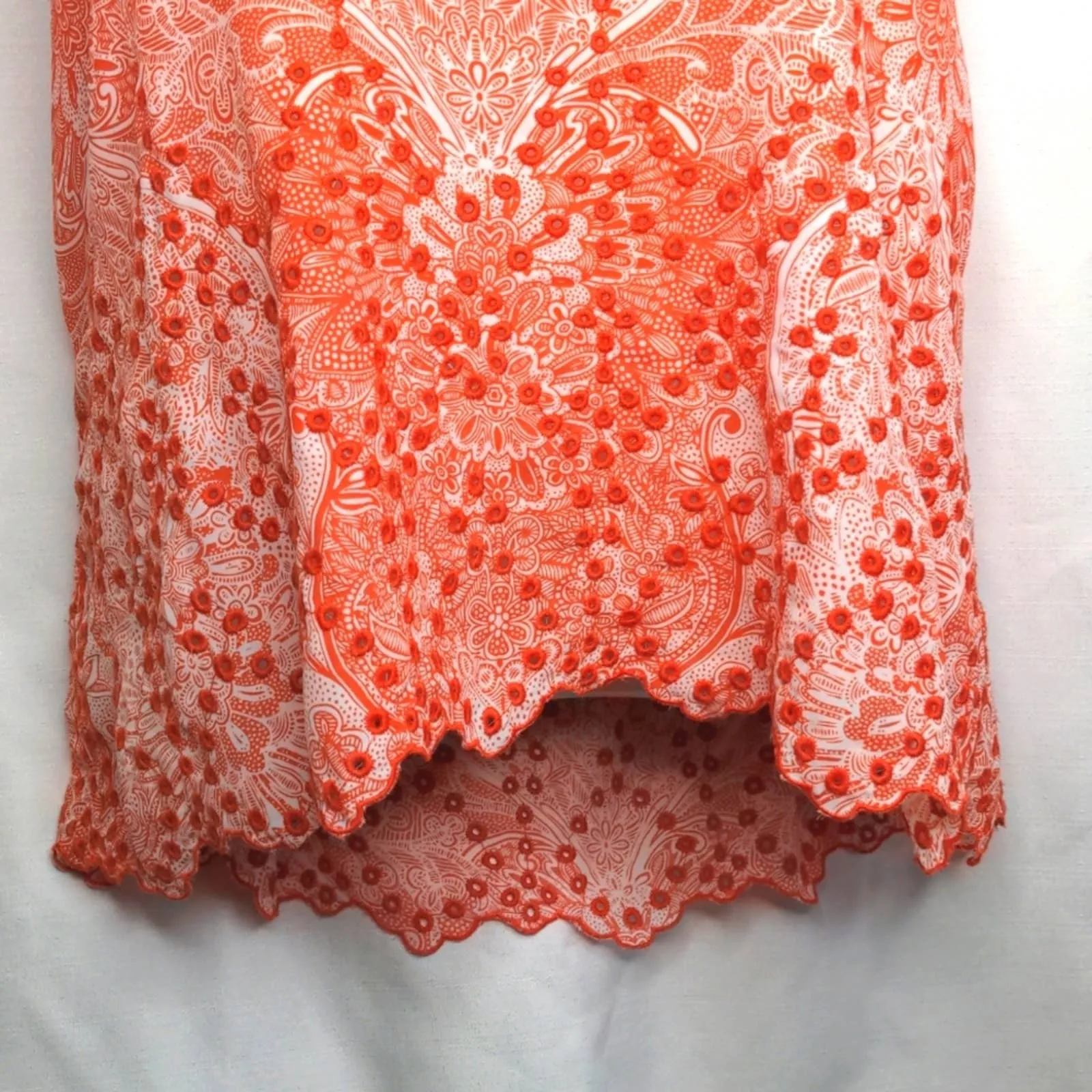 ALYA Orange Boho Eyelet Tank Cutout Bottom Edge Large