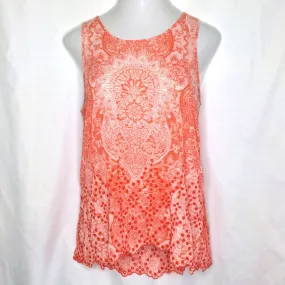 ALYA Orange Boho Eyelet Tank Cutout Bottom Edge Large