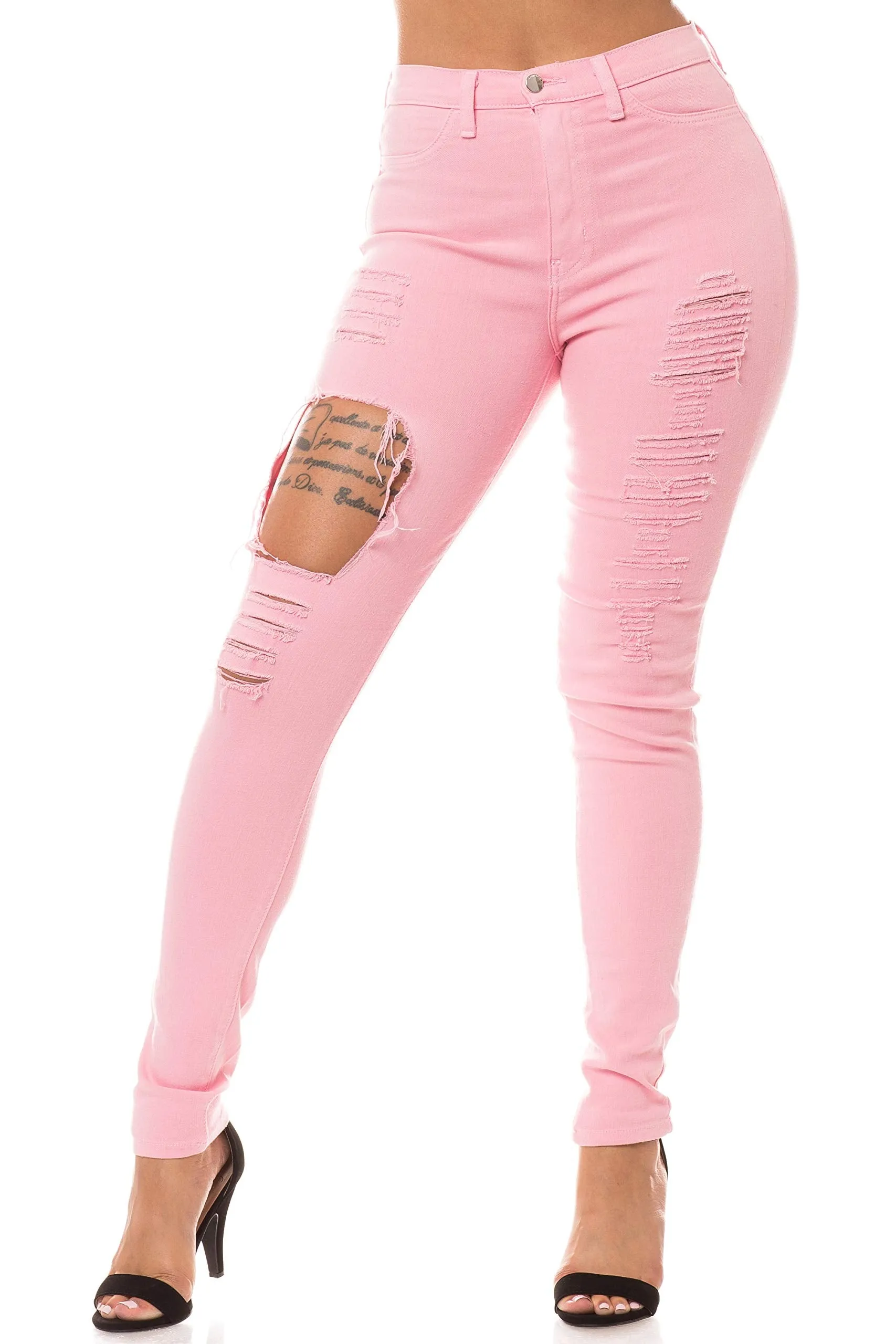 Aphrodite Women’s High Waisted Jeans – Distressed Ripped Skinny Cut Out High Rise Stretch Denim Pants for Women 4245 Dusty Pink 3