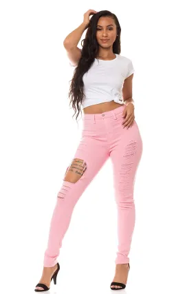 Aphrodite Women’s High Waisted Jeans – Distressed Ripped Skinny Cut Out High Rise Stretch Denim Pants for Women 4245 Dusty Pink 3