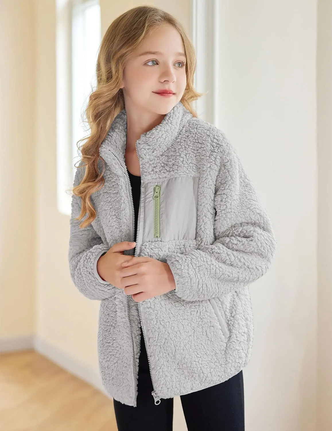 Arshiner Girls Fleece Jacket Sherpa Fall Winter Full Zip Fuzzy Coat