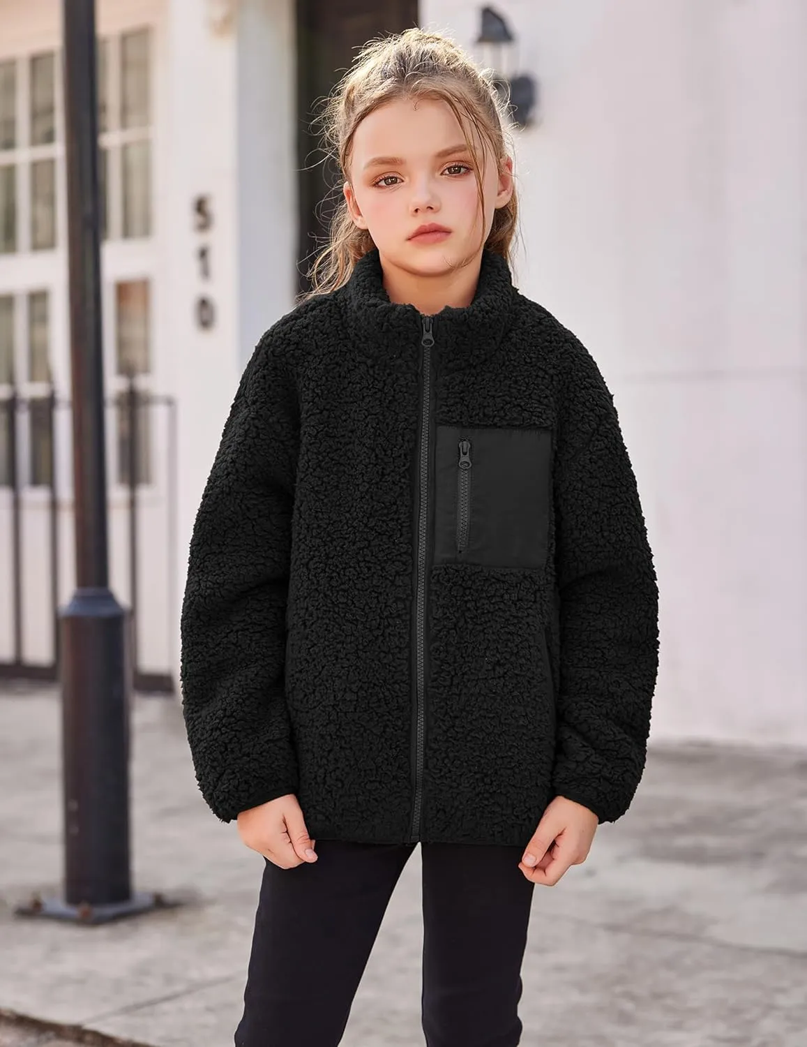 Arshiner Girls Fleece Jacket Sherpa Fall Winter Full Zip Fuzzy Coat