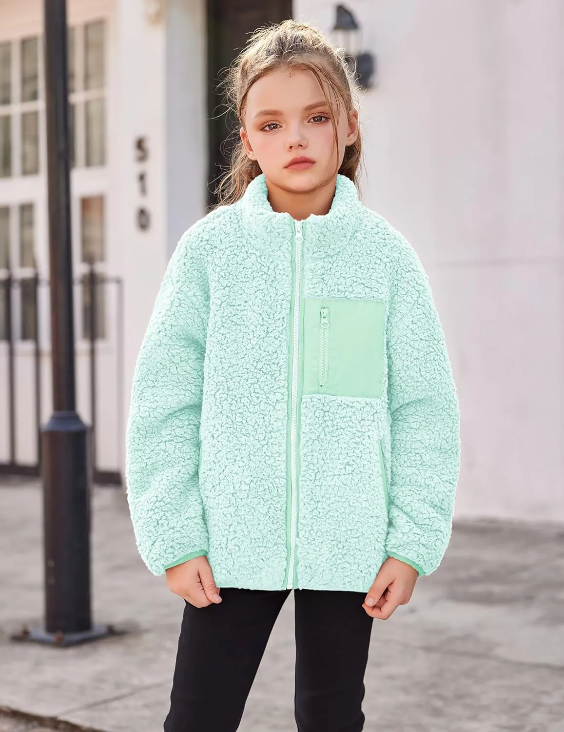 Arshiner Girls Fleece Jacket Sherpa Fall Winter Full Zip Fuzzy Coat