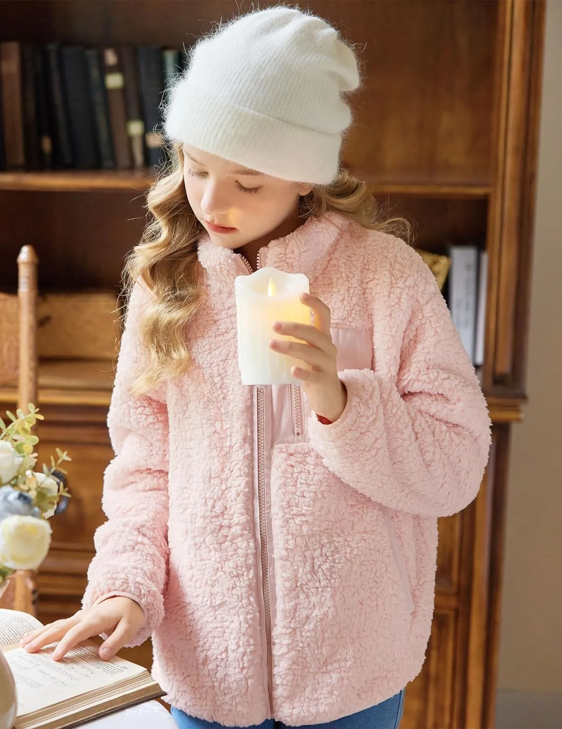 Arshiner Girls Fleece Jacket Sherpa Fall Winter Full Zip Fuzzy Coat