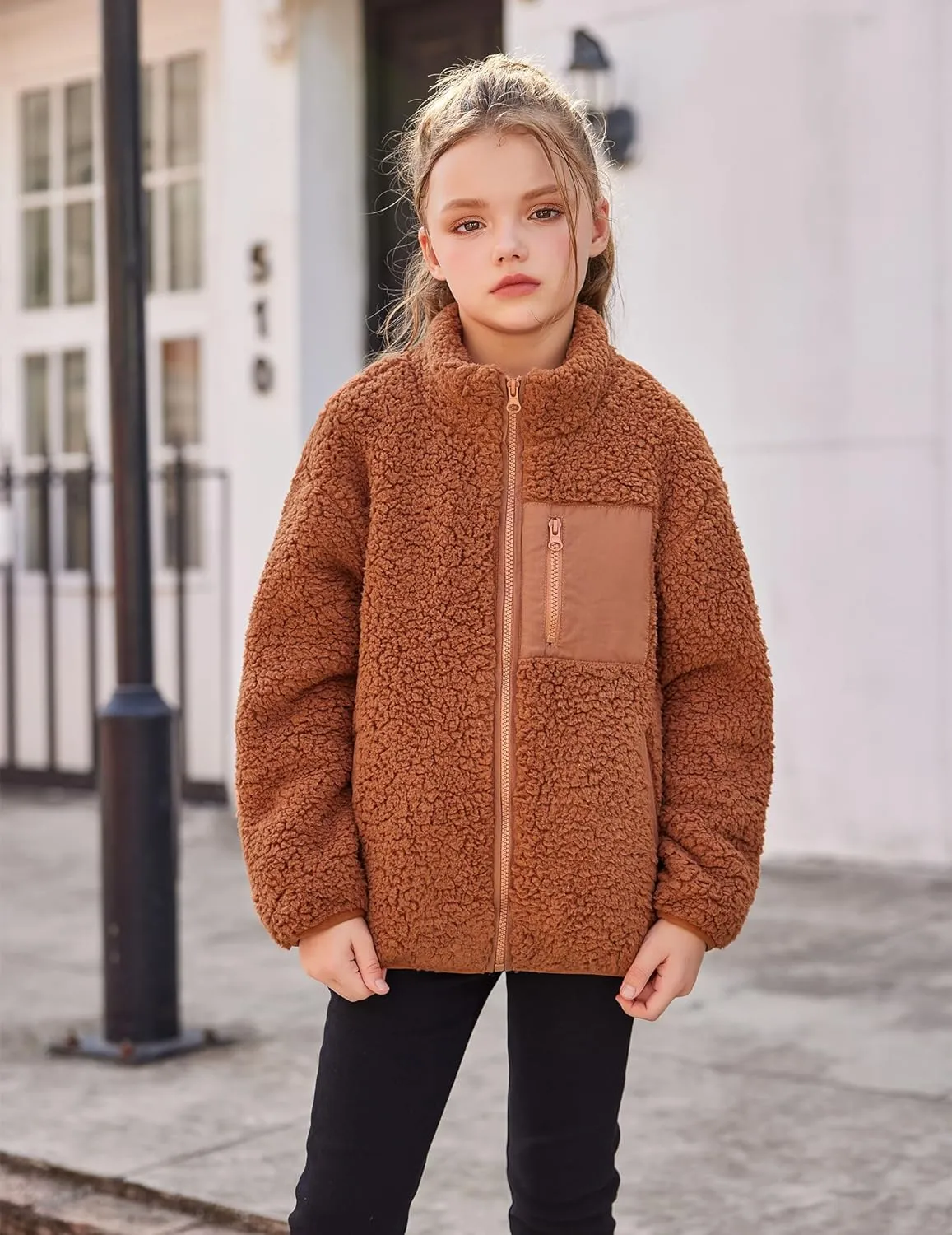 Arshiner Girls Fleece Jacket Sherpa Fall Winter Full Zip Fuzzy Coat