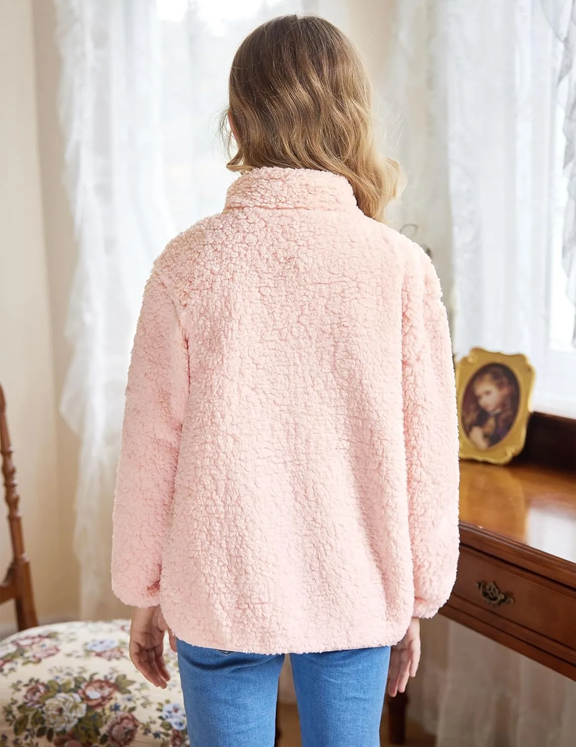 Arshiner Girls Fleece Jacket Sherpa Fall Winter Full Zip Fuzzy Coat