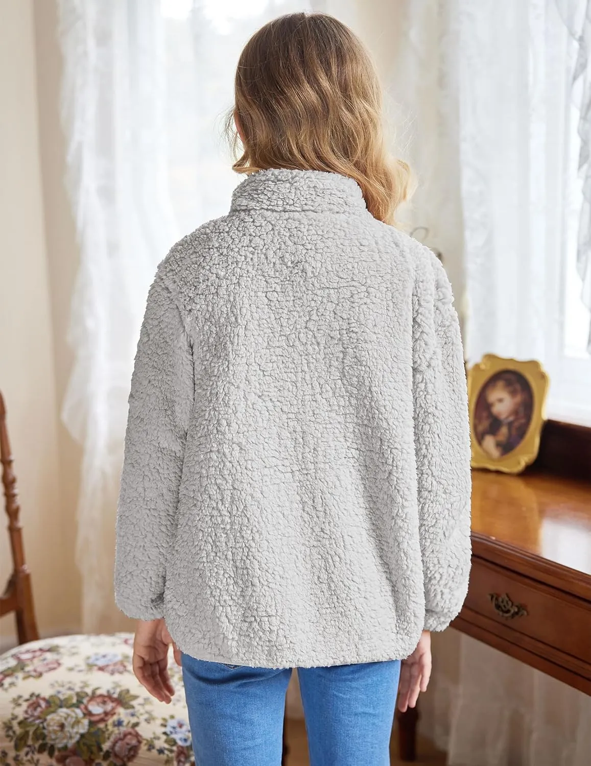 Arshiner Girls Fleece Jacket Sherpa Fall Winter Full Zip Fuzzy Coat