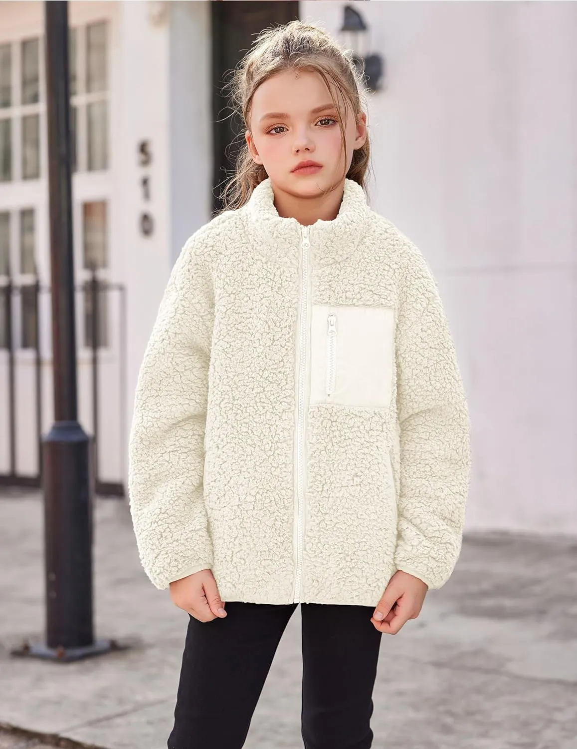 Arshiner Girls Fleece Jacket Sherpa Fall Winter Full Zip Fuzzy Coat