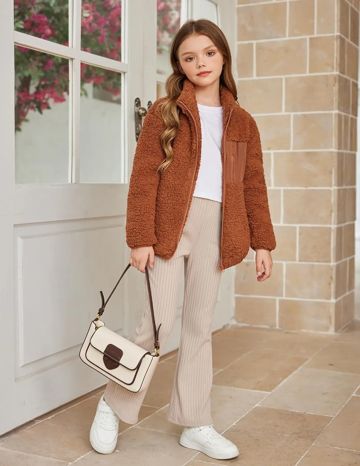 Arshiner Girls Fleece Jacket Sherpa Fall Winter Full Zip Fuzzy Coat