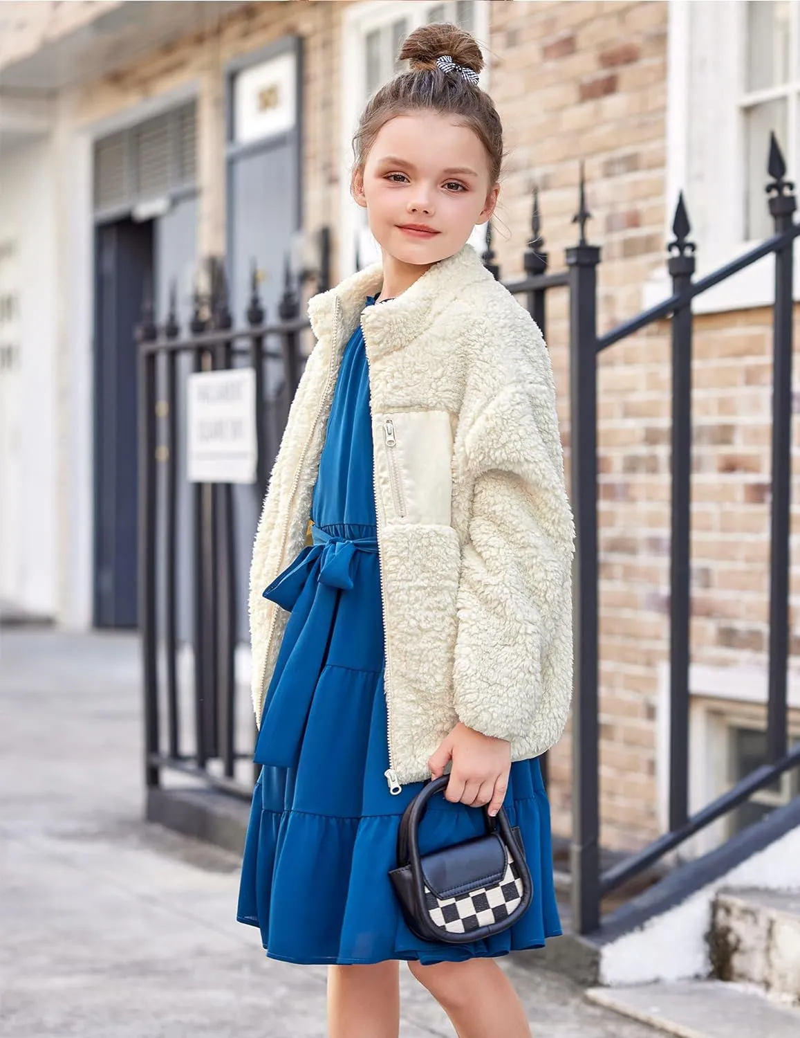 Arshiner Girls Fleece Jacket Sherpa Fall Winter Full Zip Fuzzy Coat