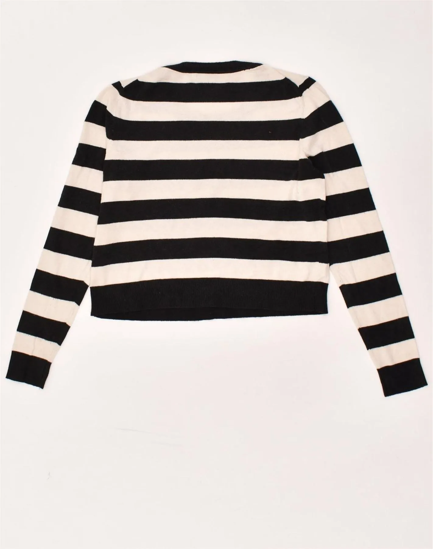 BANANA REPUBLIC Womens Crop Crew Neck Jumper Sweater UK 6 XS Black Striped