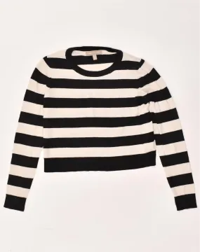 BANANA REPUBLIC Womens Crop Crew Neck Jumper Sweater UK 6 XS Black Striped