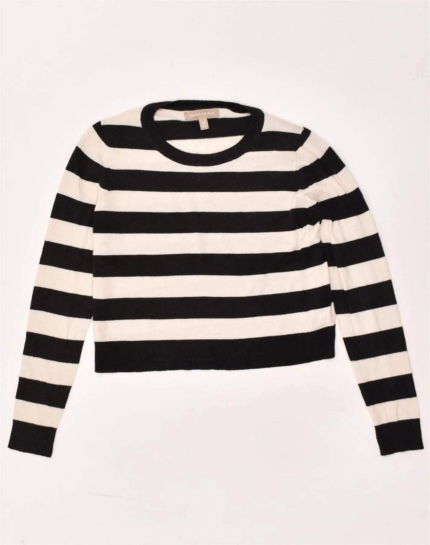 BANANA REPUBLIC Womens Crop Crew Neck Jumper Sweater UK 6 XS Black Striped