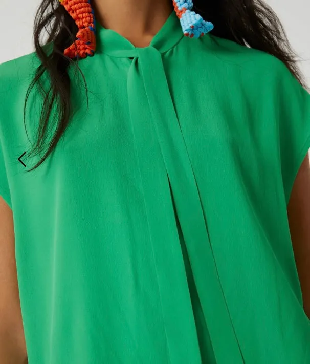 Beatrice B Green Silk Pussybow Blouse