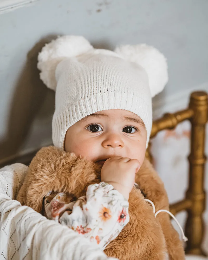 Bebe Pom Pom Beanie - Cream (NB-4Y)