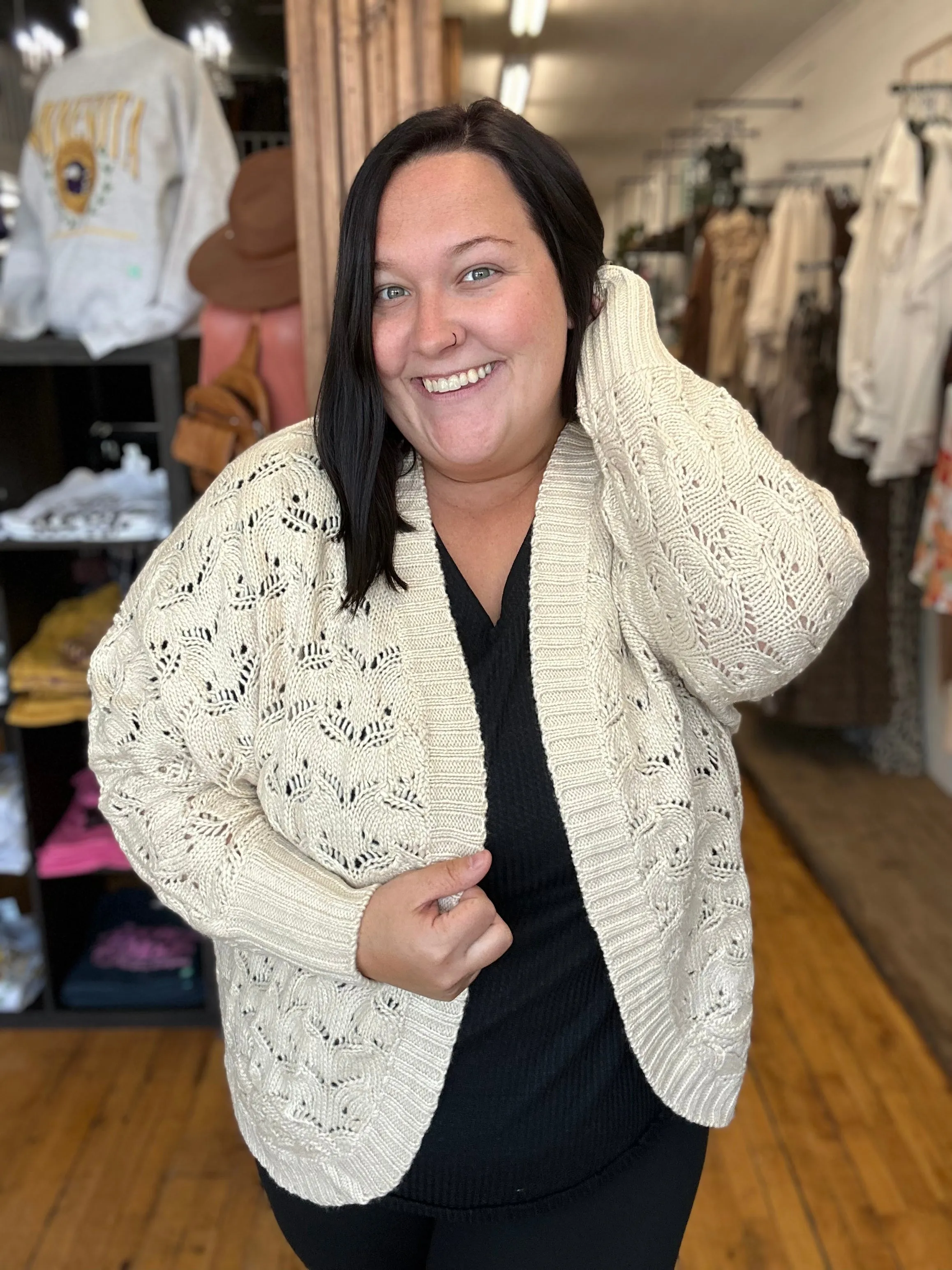 Beige Open Front Cardigan - Plus