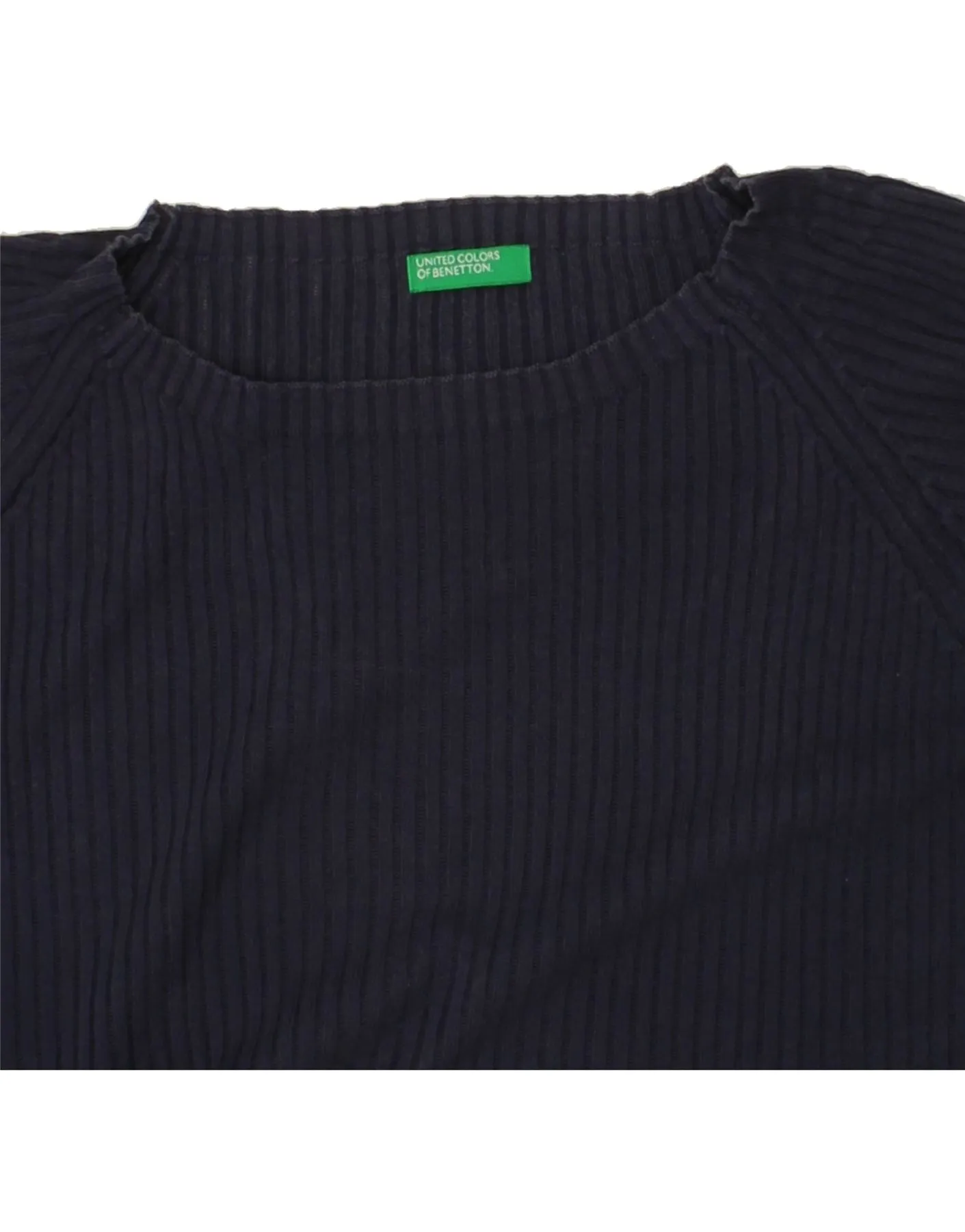 BENETTON Womens Crop Boat Neck Jumper Sweater UK 12 Medium Navy Blue