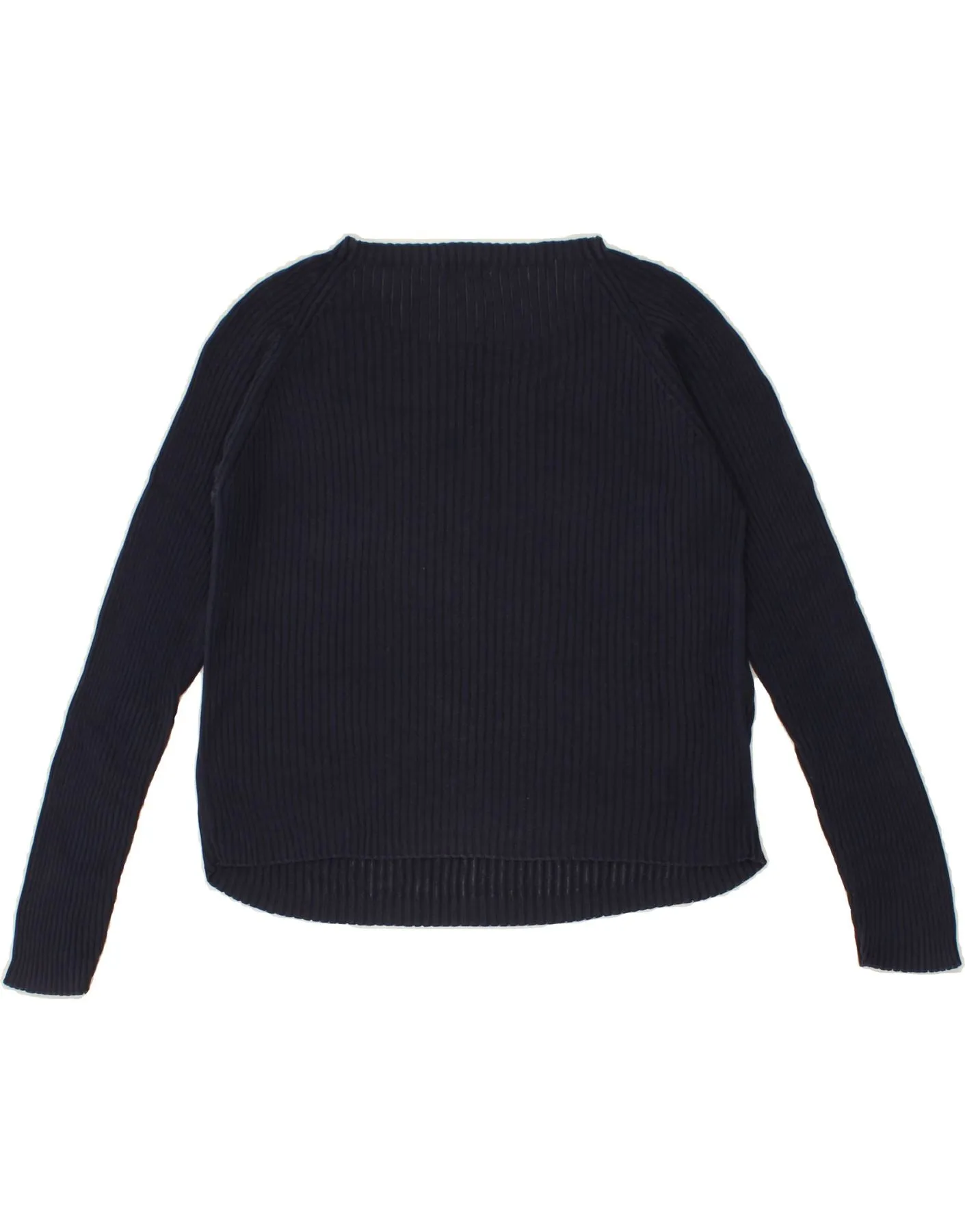 BENETTON Womens Crop Boat Neck Jumper Sweater UK 12 Medium Navy Blue