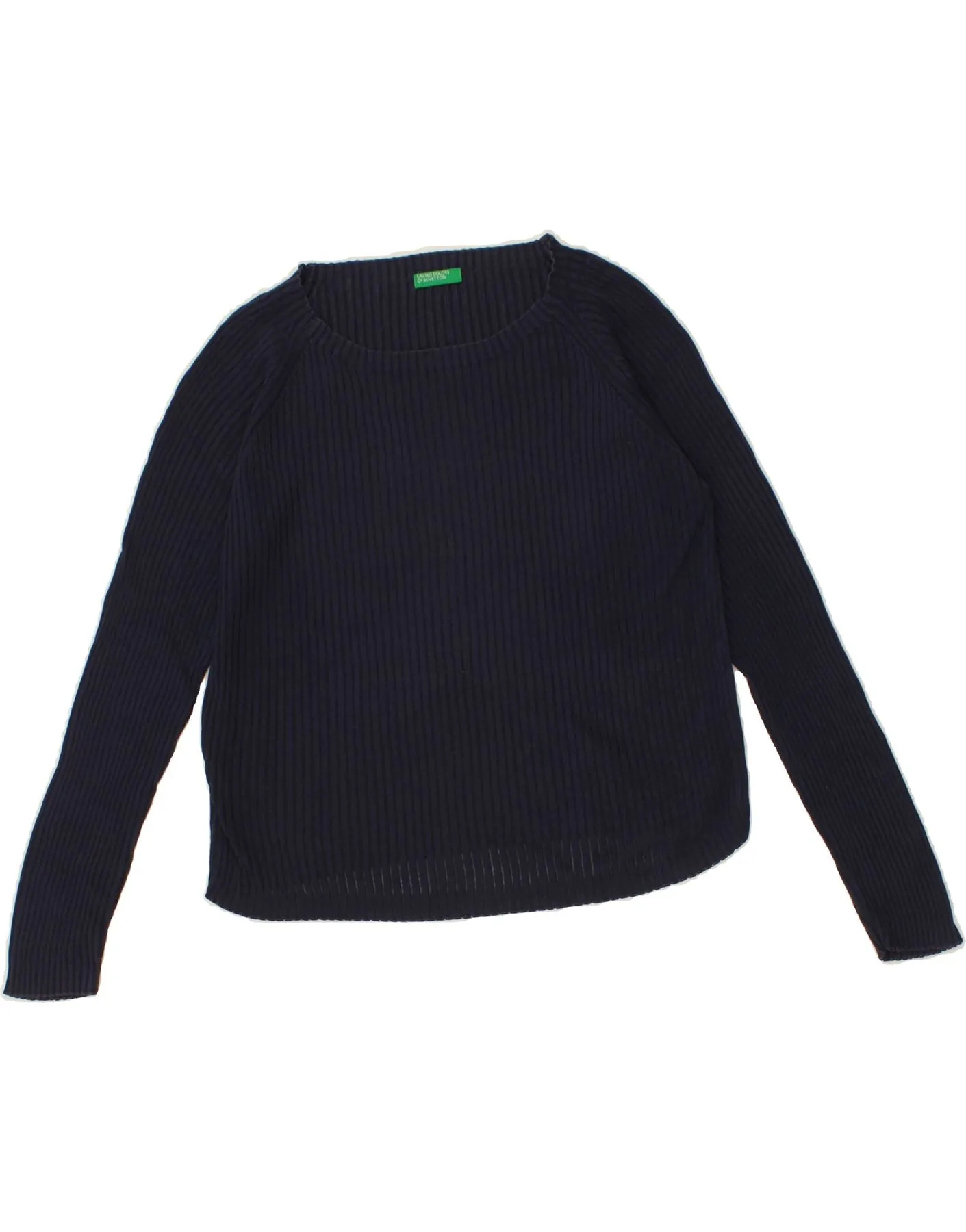 BENETTON Womens Crop Boat Neck Jumper Sweater UK 12 Medium Navy Blue