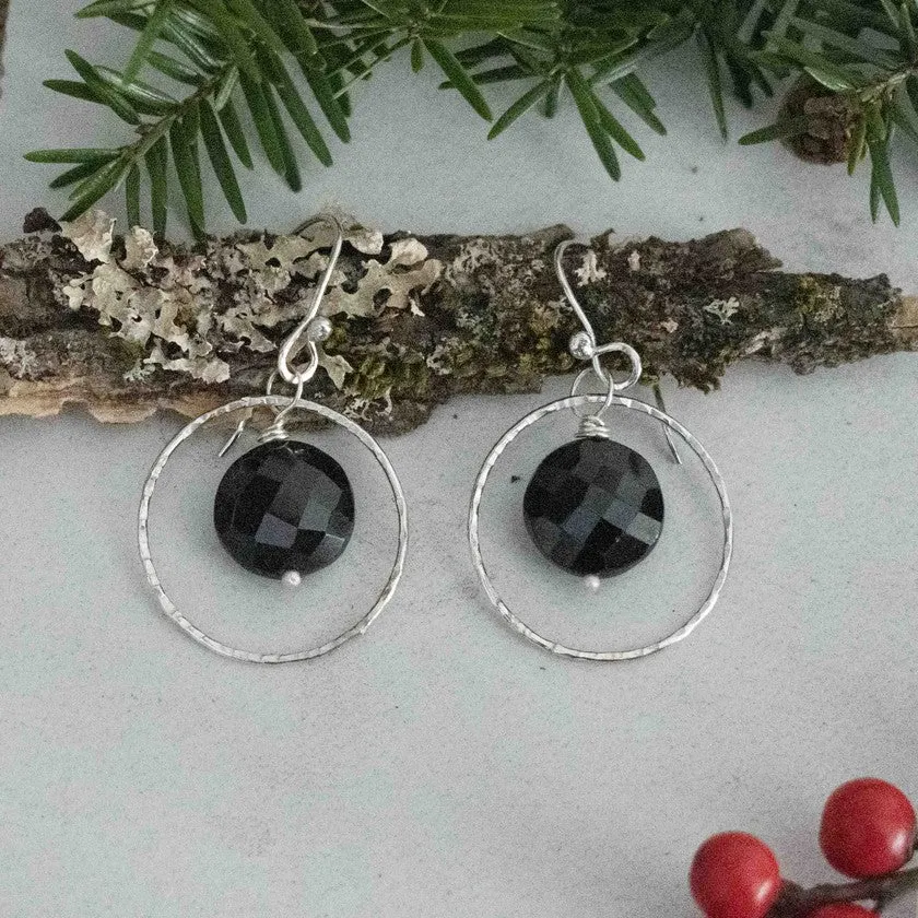 Black Spinel Circle Earrings