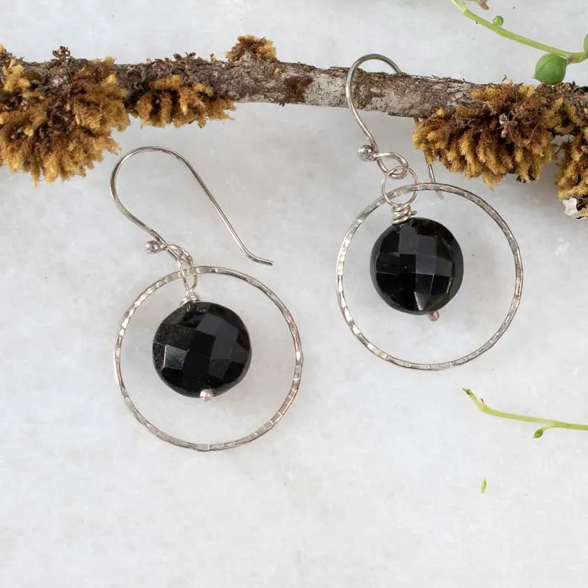 Black Spinel Circle Earrings