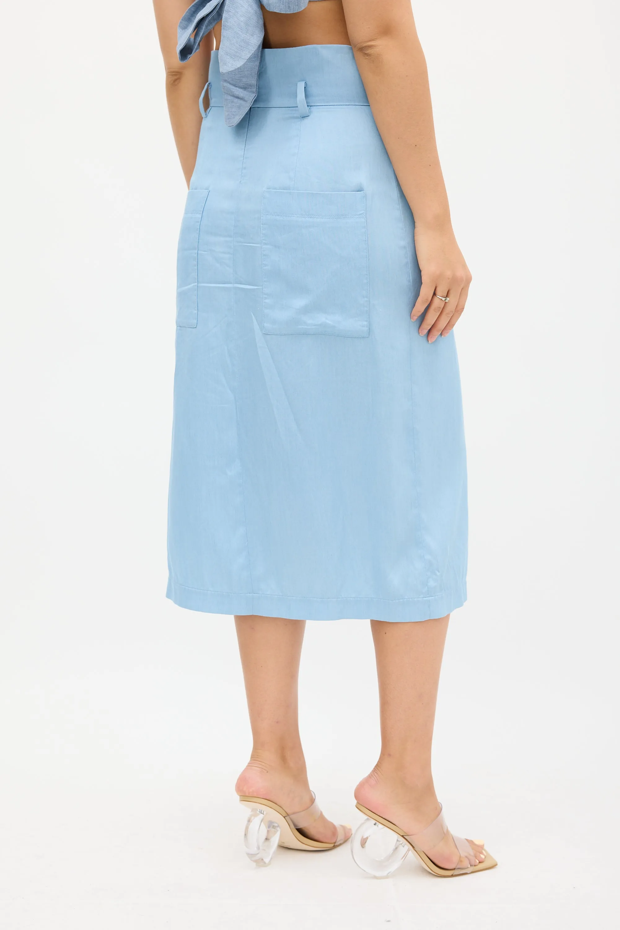 Blue Wrap Midi Skirt