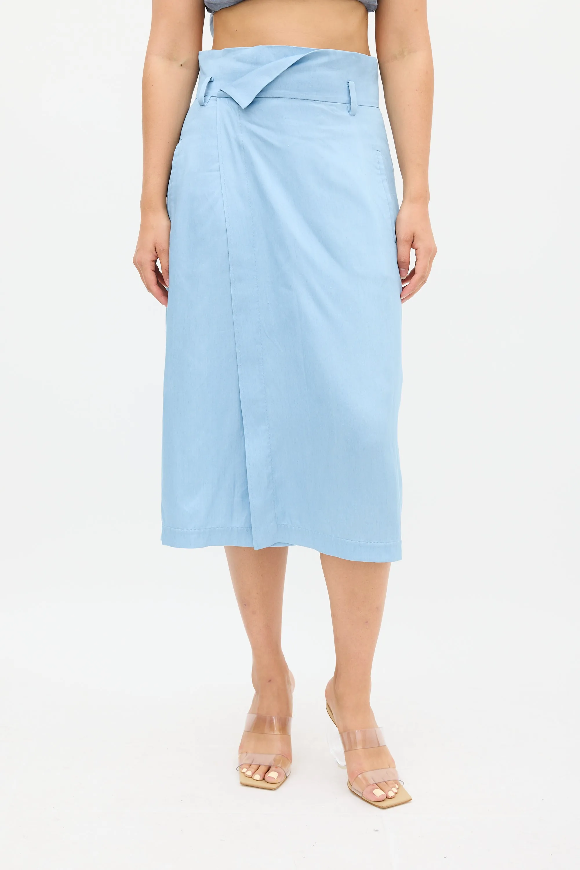 Blue Wrap Midi Skirt
