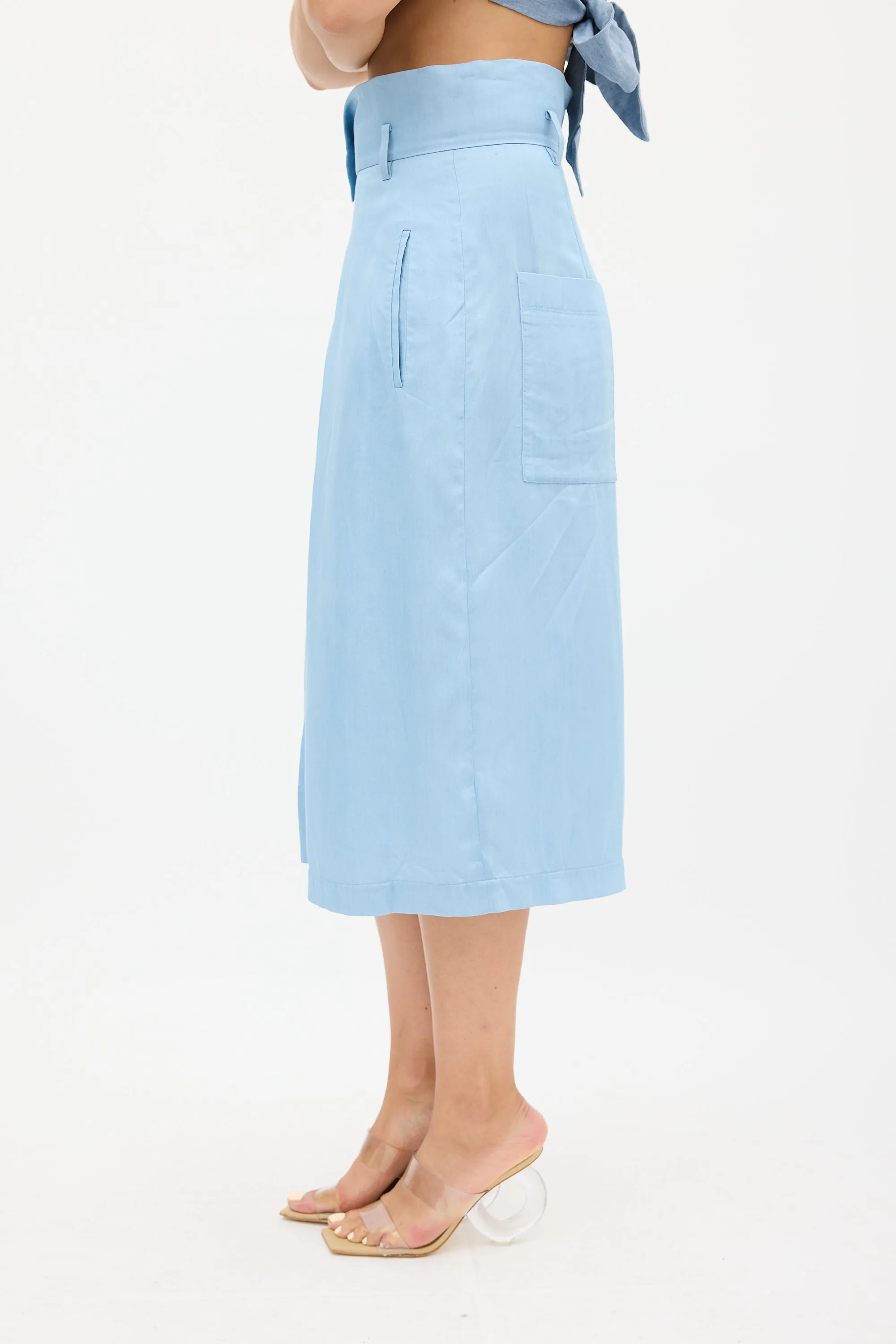 Blue Wrap Midi Skirt
