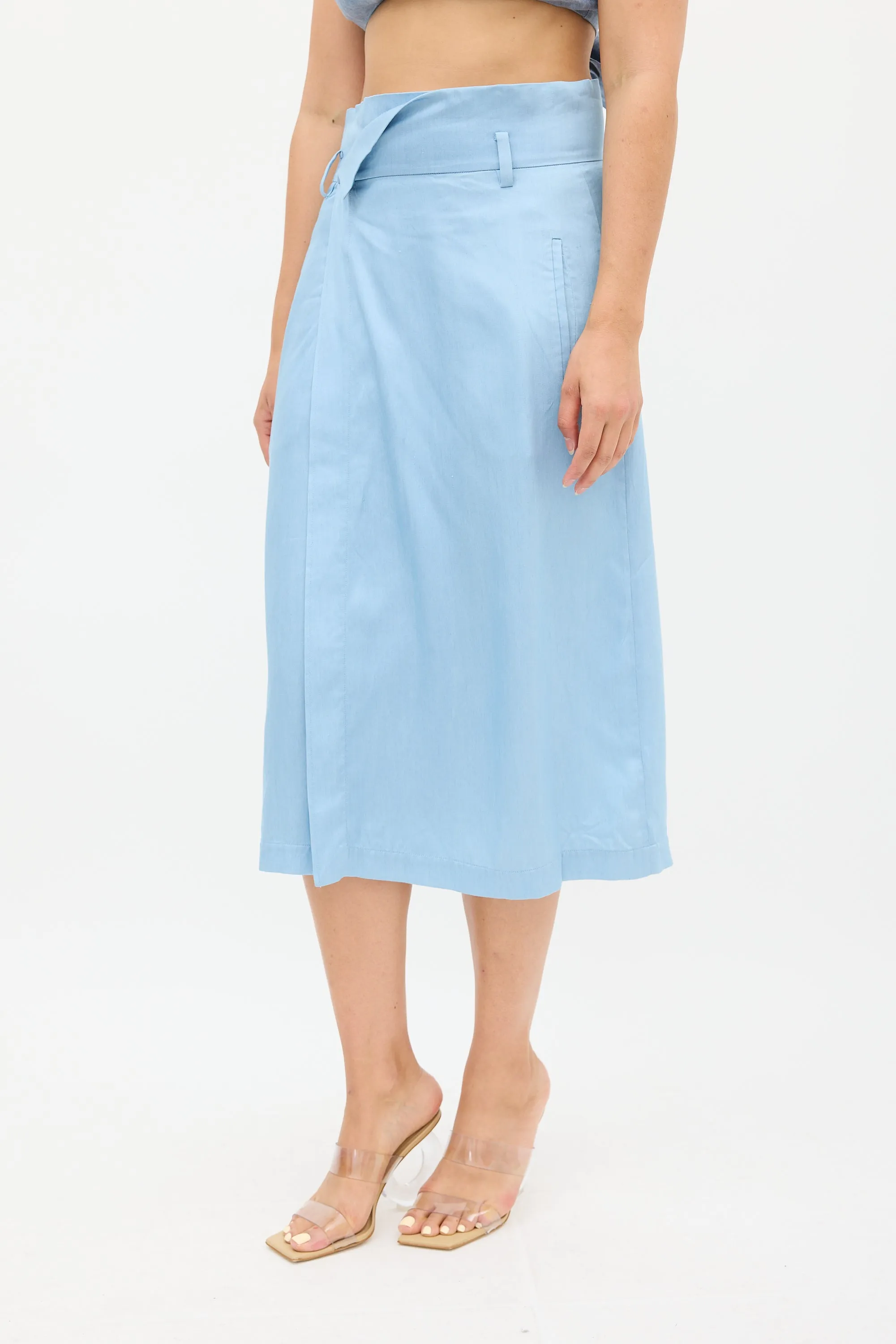 Blue Wrap Midi Skirt