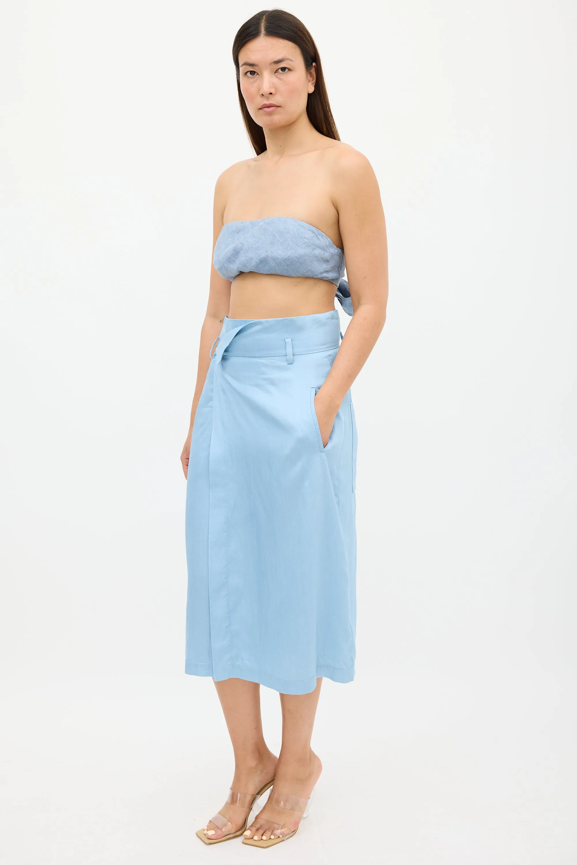 Blue Wrap Midi Skirt