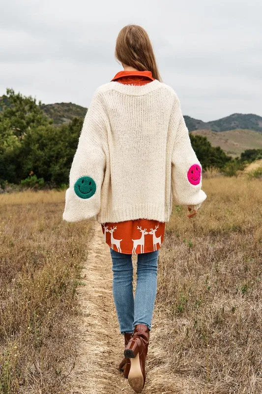 Bohemian Fuzzy Smile Long Bell Lantern Sleeve Knit Cardigan