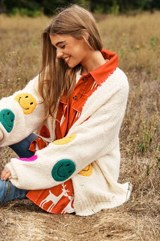 Bohemian Fuzzy Smile Long Bell Lantern Sleeve Knit Cardigan