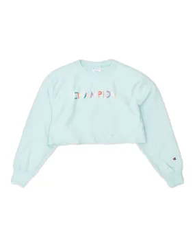 CHAMPION Womens Crop Graphic Sweatshirt Jumper UK 12 Medium Turquoise