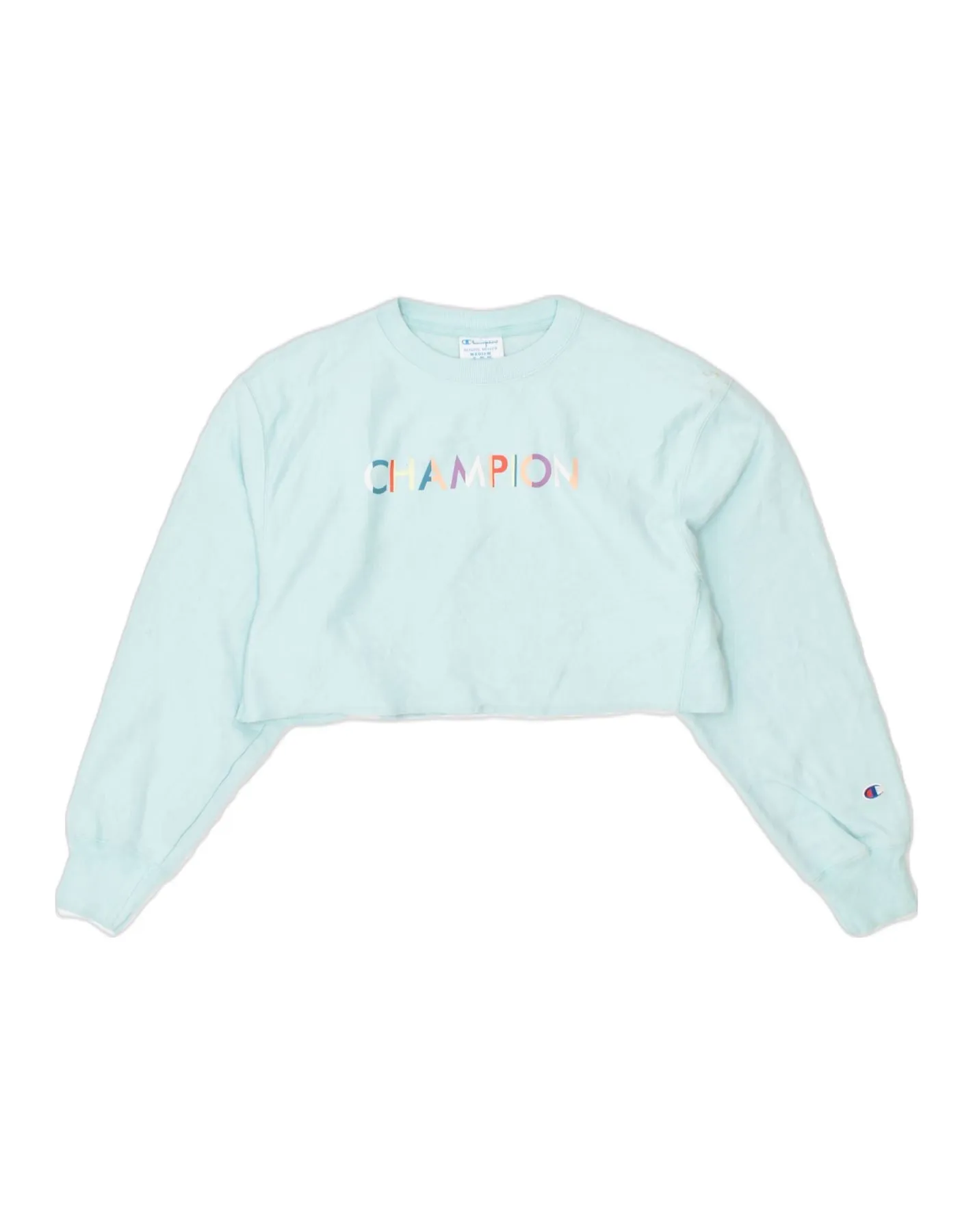 CHAMPION Womens Crop Graphic Sweatshirt Jumper UK 12 Medium Turquoise