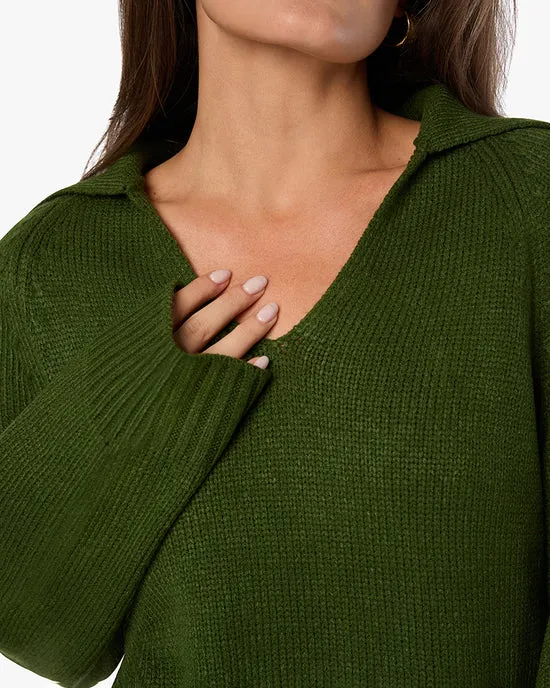 Collar V Neck Sweater Hunter Green