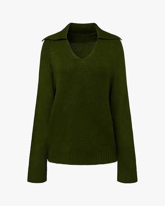 Collar V Neck Sweater Hunter Green