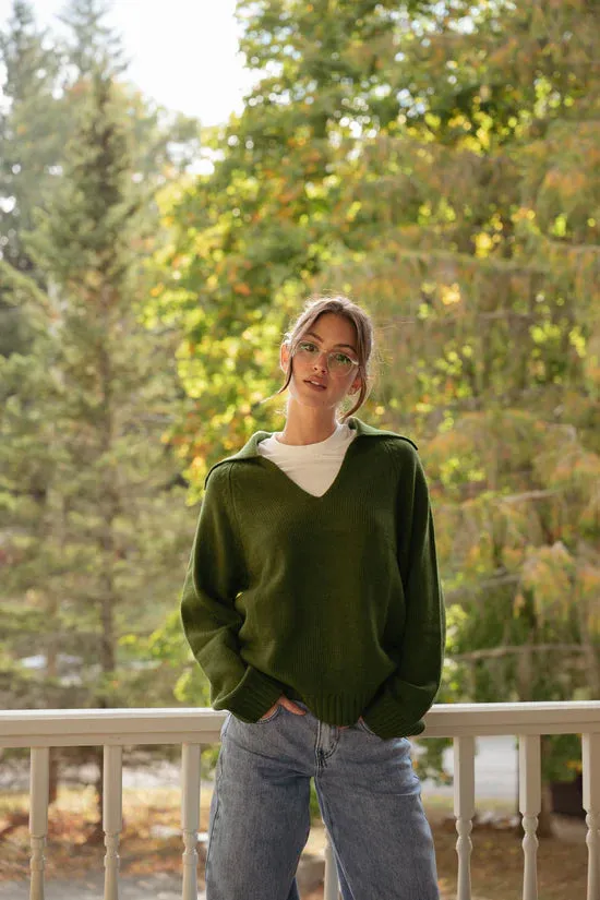 Collar V Neck Sweater Hunter Green