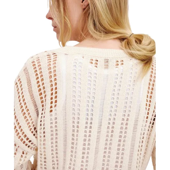 COTTON BLEND OPEN KNIT V-NECK SWEATER