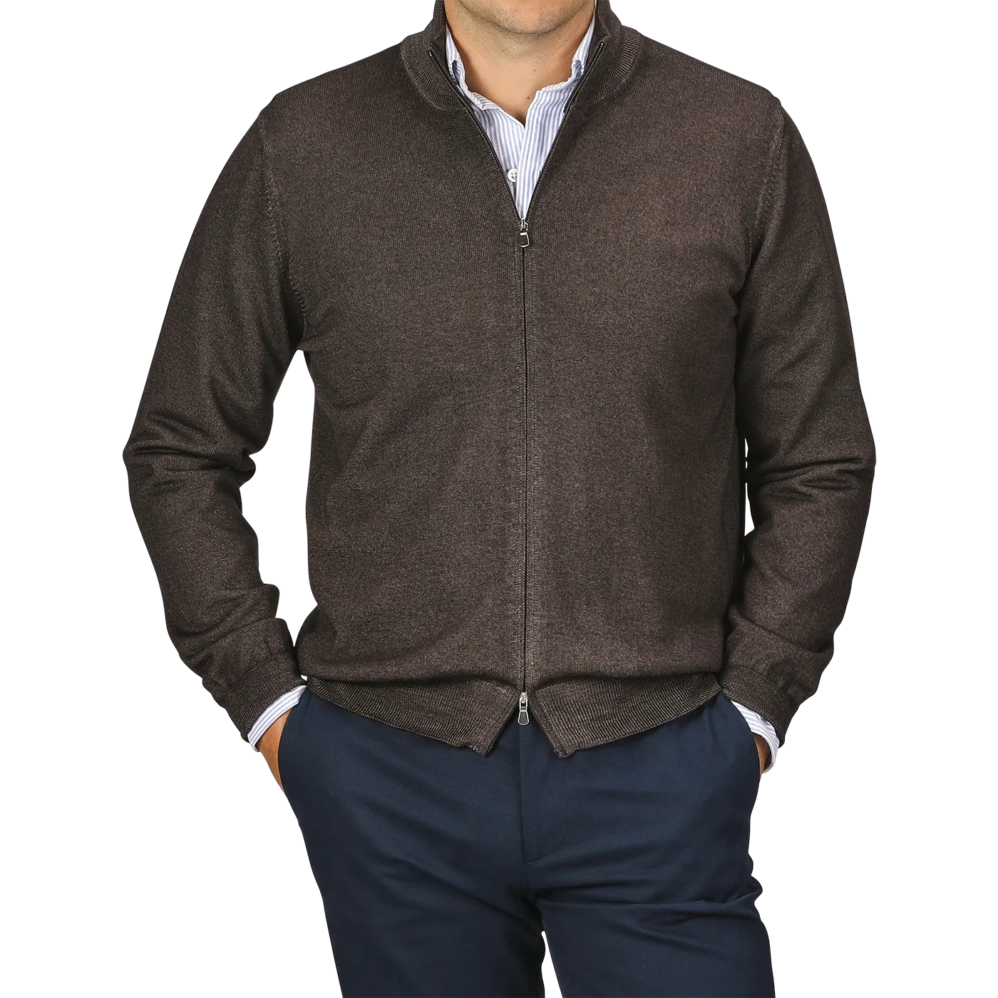 Dark Brown Vintage Merino Zip Cardigan