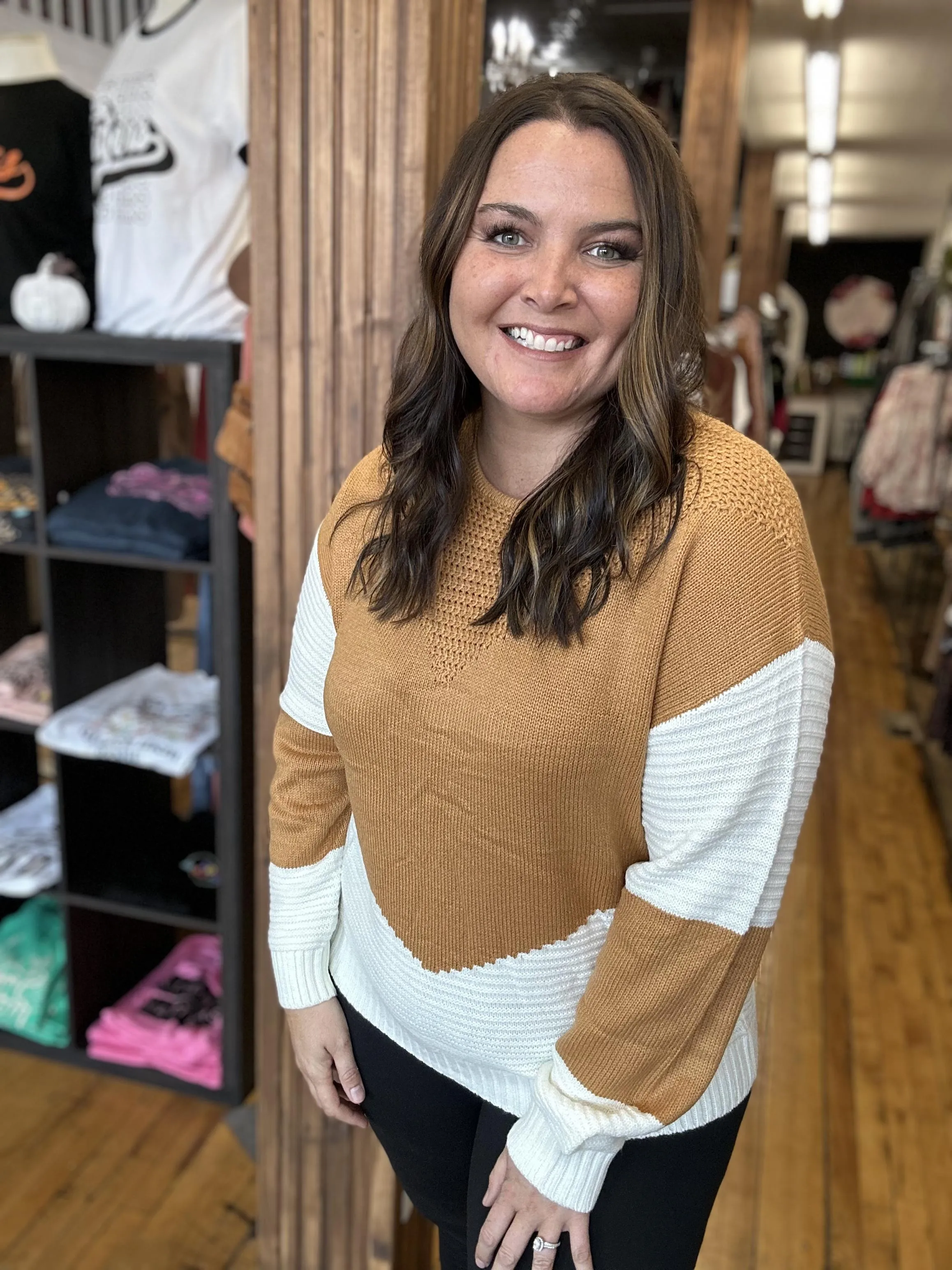 Dark Mustard & Ivory Color Block Sweater